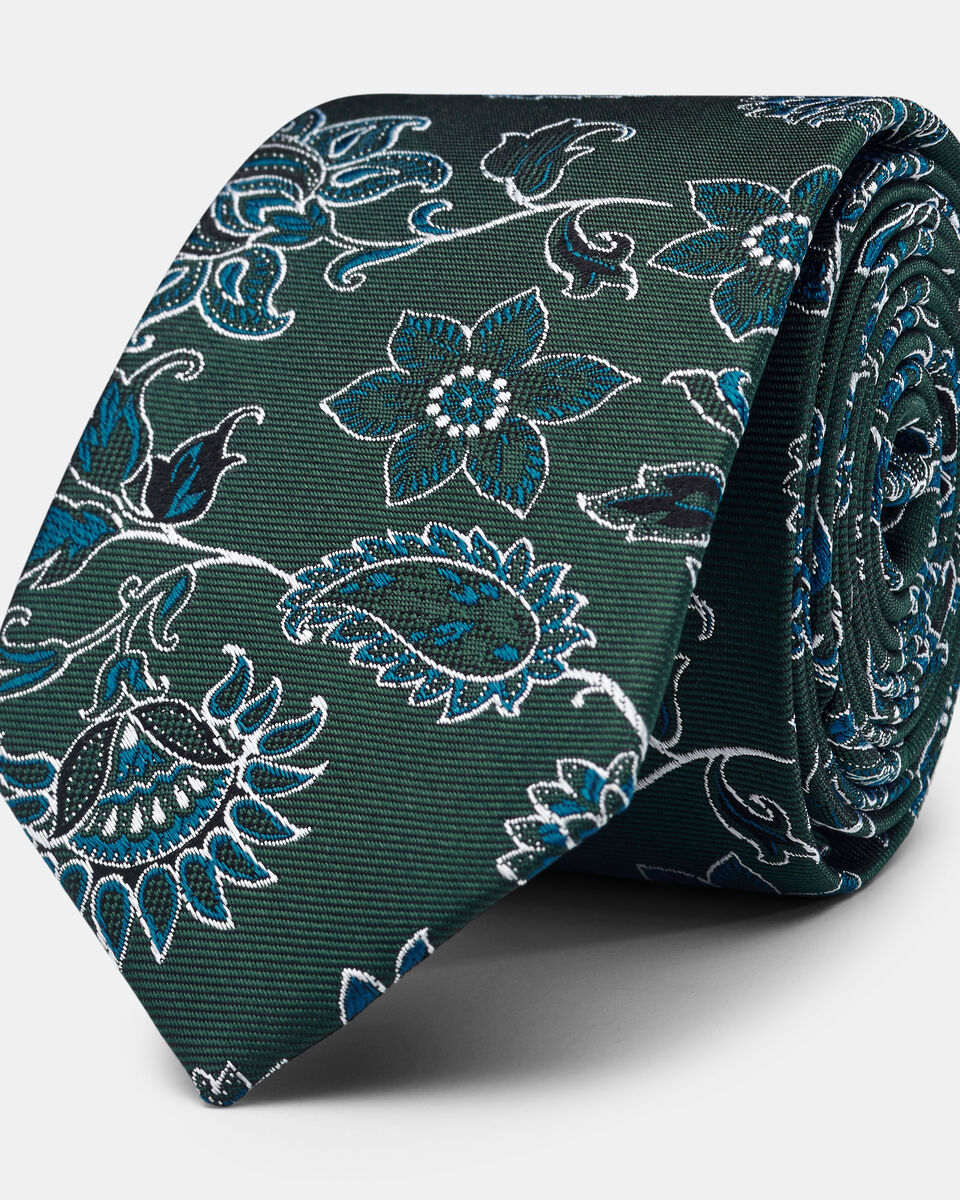 Coltano Slim Paisley Floral Silk Tie, Green, hi-res